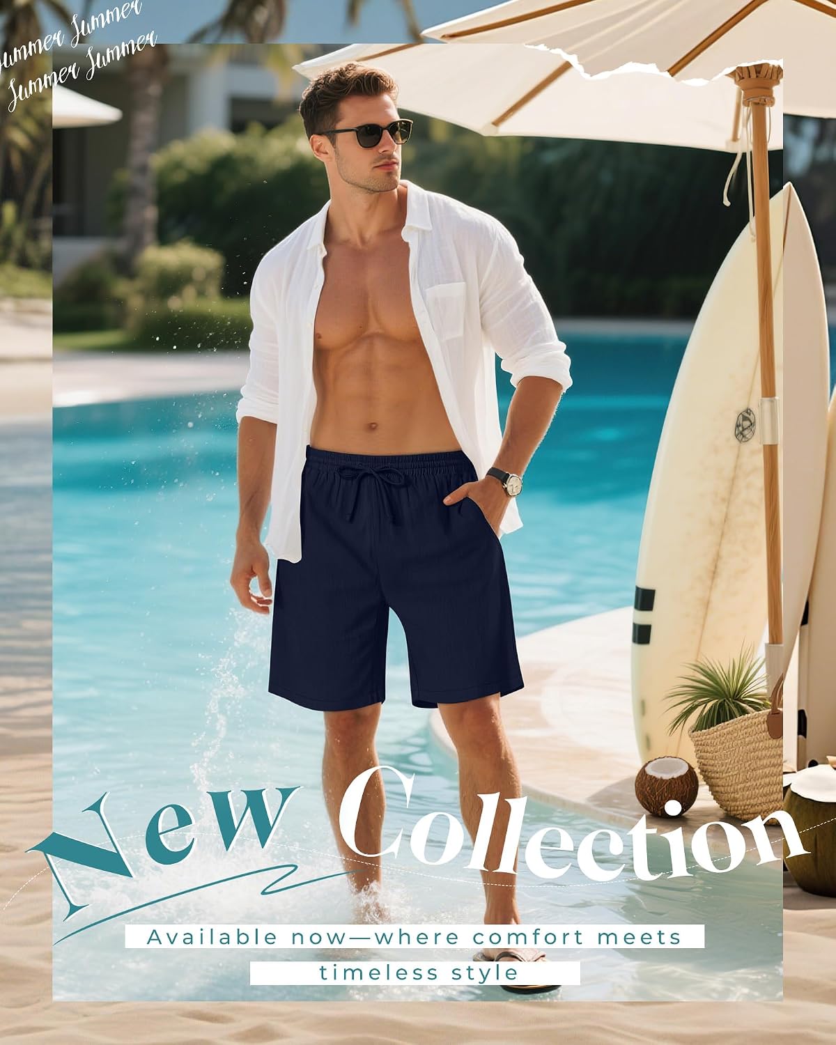 Evervibe 2 Pack Men's Big and Tall Cotton Linen 9" Inseam Shorts Drawstring Summer Casual Beach Bermuda with Pockets