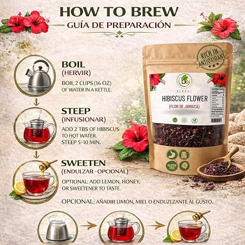 Miniatura 5 de Flor de Jamaica - Flores secas de hibisco de 4 onzas - Té de hierbas de hojas sueltas e ingrediente mexicano Agua Fresca - Flores enteras y pétalos