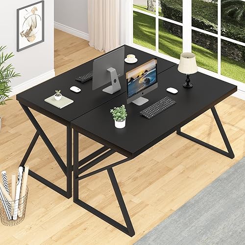 Miniatura 9 de HSH Escritorio blanco, moderno escritorio para computadora portátil para oficina en casa, escritorio grande industrial de madera de metal para