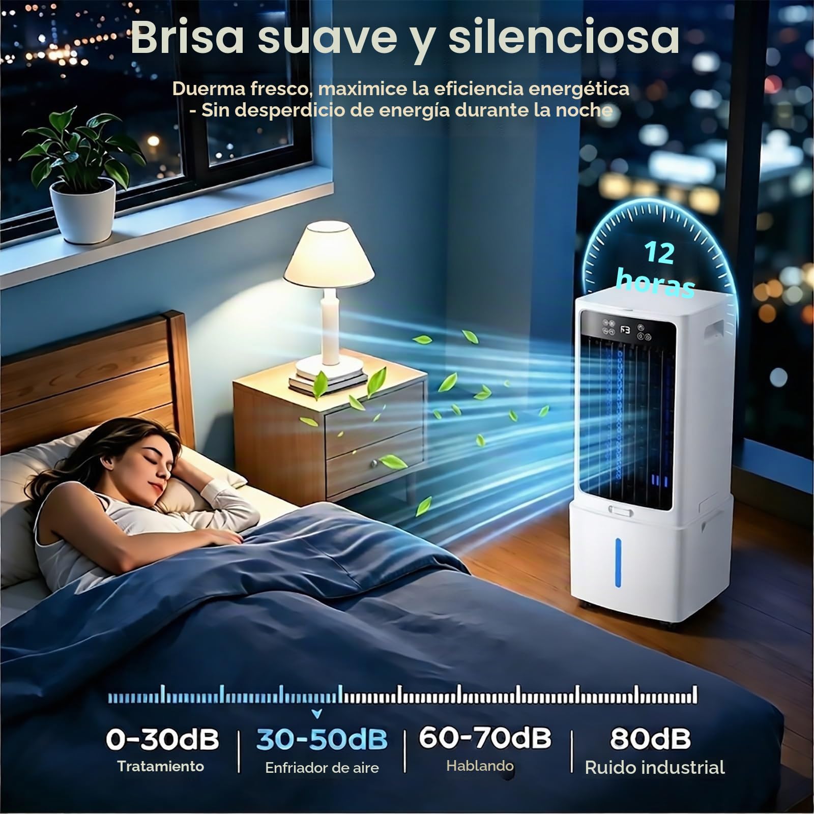 Aire Acondicionado Portátil sin Ventana con Control Remoto, Enfriador Evaporativo 3 en 1, 3 Velocidades, Temporizador de 12 Horas, Bolsas de Hielo, para Casa, Garaje, Restaurante y Exteriores