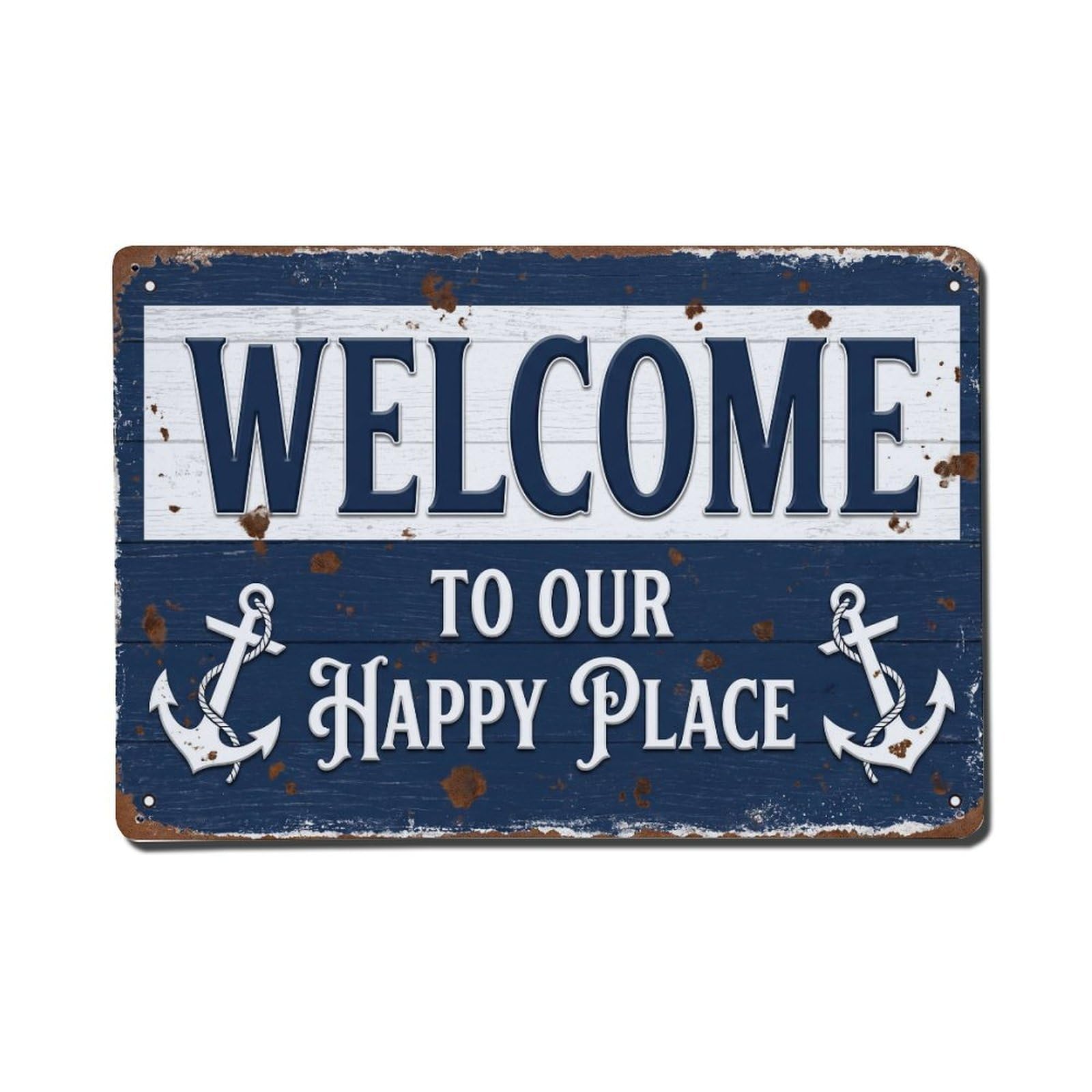 Welcome To Our Happy Place Lighthouse Harbor Metal Tin Sign Plaque Wall Decor for Cafe, Club Bar, Office, Home Garden Metal Poster 8x12Inch