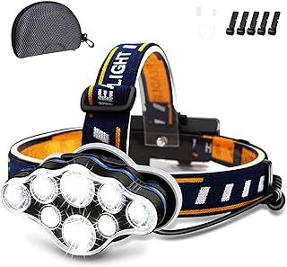 Rechargeable Headlamp, 8 LED Headlamp Flashlight 18000 Lumen 8 Modes with White Red Lights USB Cable, Waterproof Head Lamp for Outdoor Camping Cycling Running Fishing
