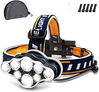 Rechargeable Headlamp, 8 LED Headlamp Flashlight 18000...