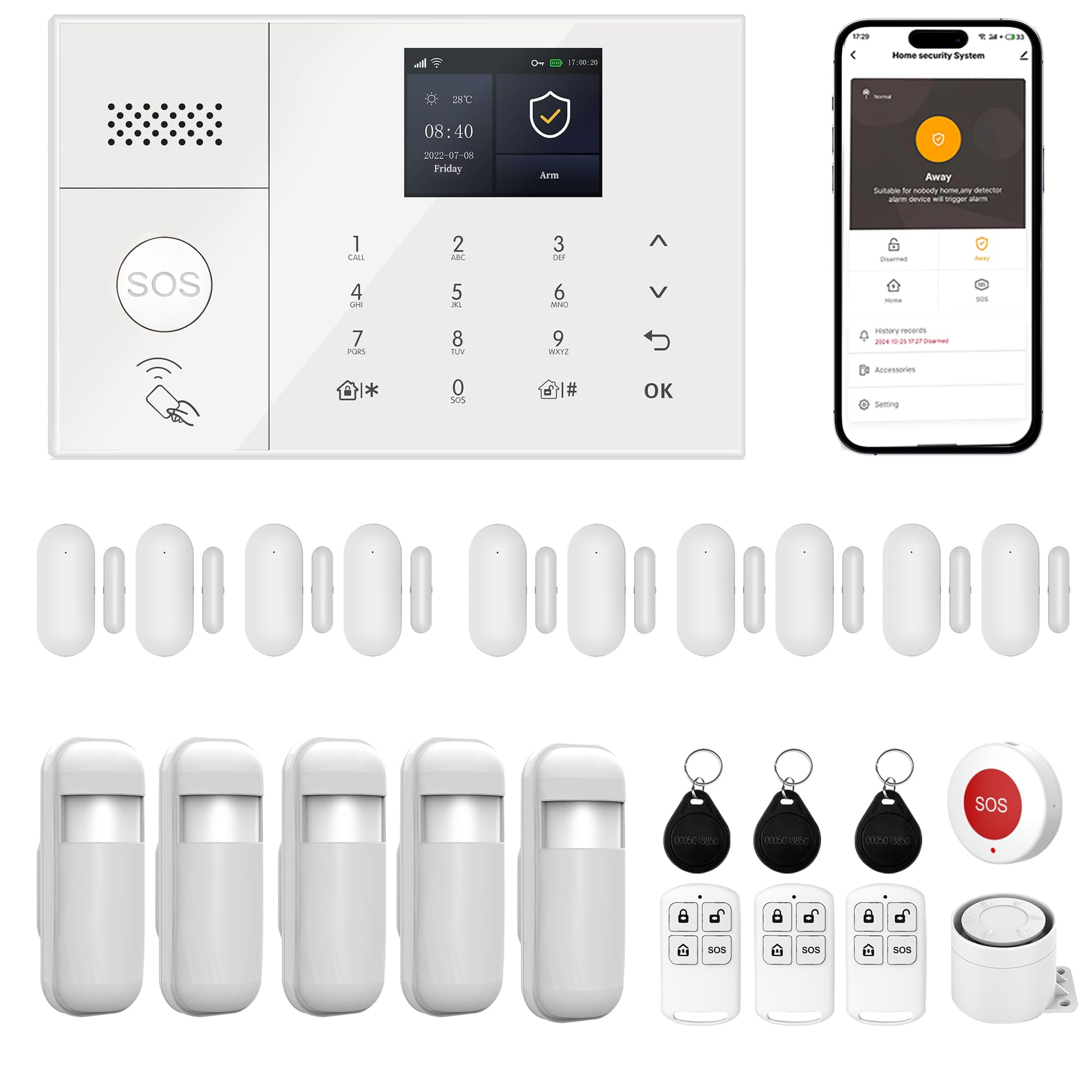 Sistema de alarma para el hogar, alarma detectores de movimiento, sensores de puerta/ventana, botones SOS, control remoto, protección antiintrusión para el hogar (24 kit set)