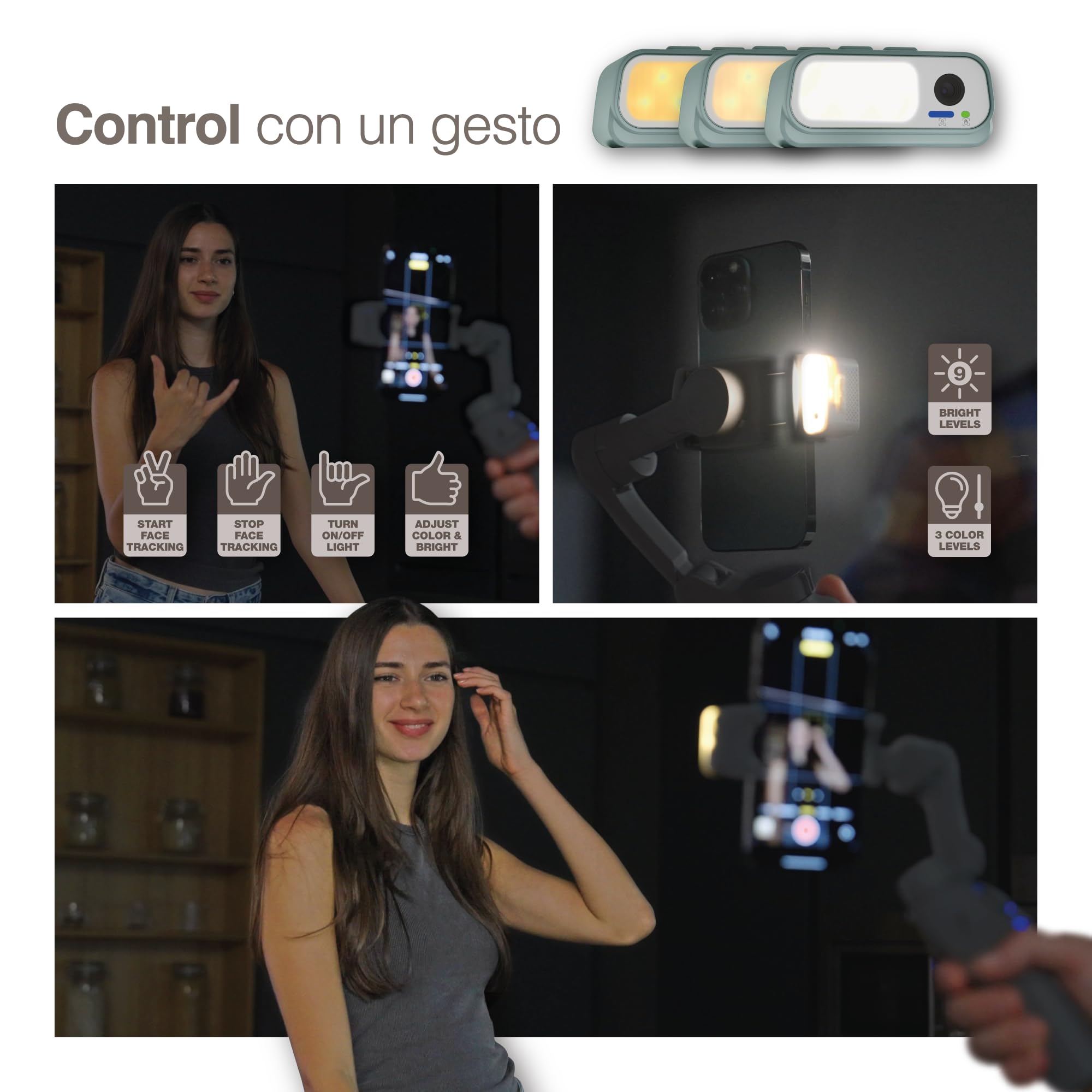 PORTENTUM 7 Pro estabilizador para movil con módulo IA de Seguimiento Independiente – Gimbal para móvil de 3 Ejes Plegable con trípode – App – Compatible iPhone y Android – Vlog, Youtube y TikTok