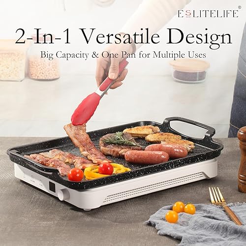 Miniatura 4 de ESLITE LIFE Sartén antiadherente de 11 x 17 pulgadas para cocinar en interiores y exteriores, versátil sartén grande de inducción 2 en 1 para