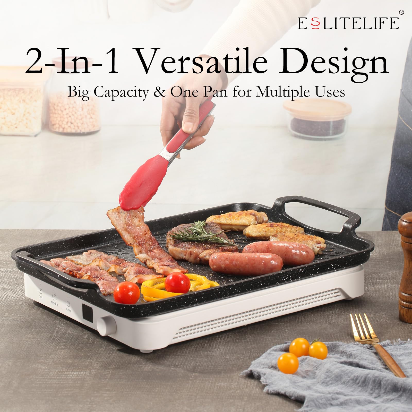 Sartén antiadherente de 11 x 17 pulgadas para cocinar en interiores y exteriores, versátil sartén grande de inducción 2 en 1 para estufas, sin PFOA, color negro 4