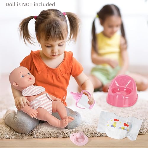 Miniatura 4 de eDollable Juego de accesorios realistas para muñecas de bebé, juguetes para muñecas de 12 a 14 pulgadas, incluye babero, chupete, pañal y biberón,
