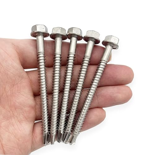 Miniatura 4 de Tornillos autoperforantes con cabeza hexagonal de arandela #14 x 3 (1 a 3 pulgadas), acero inoxidable 410, tornillos Tek de chapa autorroscantes, 25