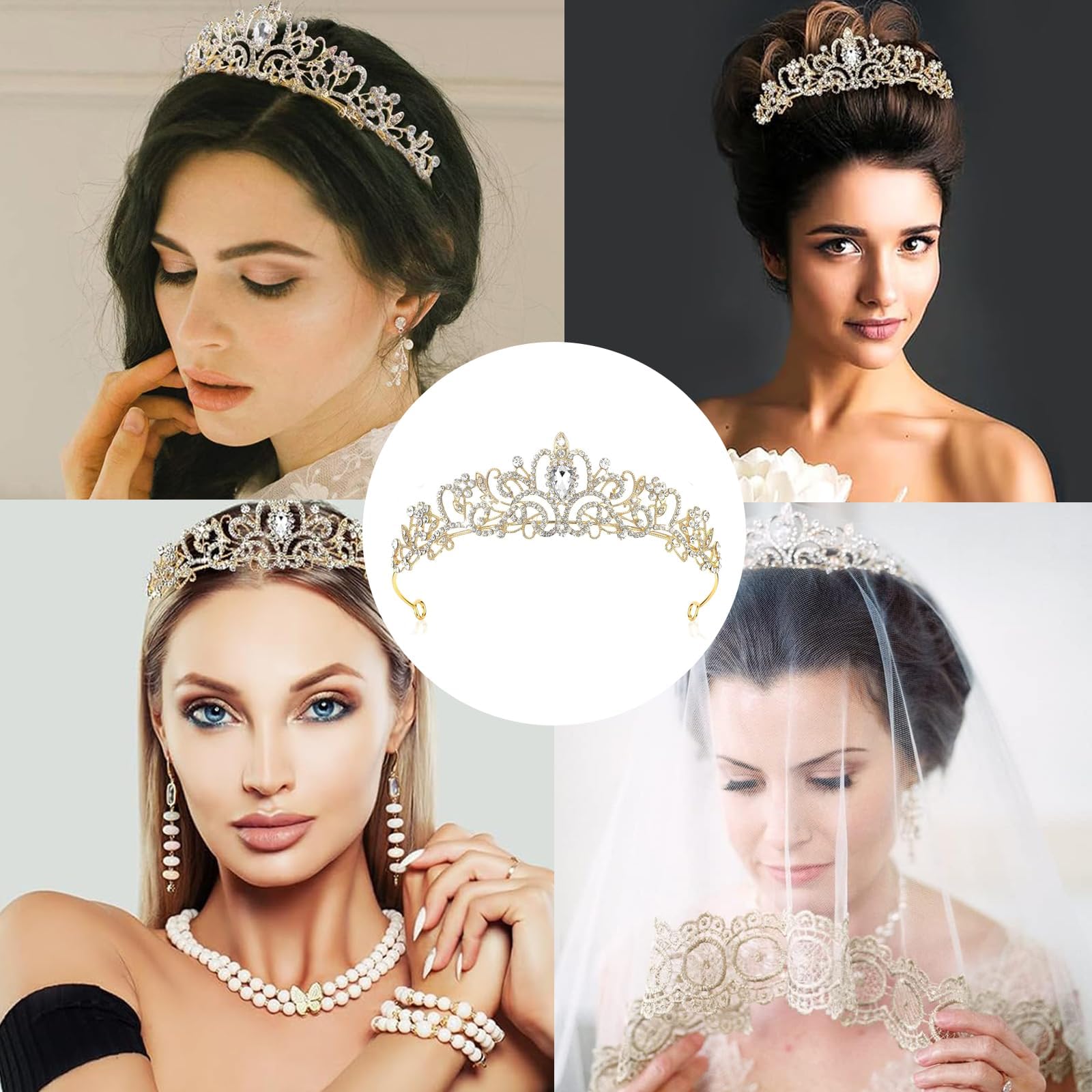 Tiara koronna, złota diadem dla kobiet, złota korona, diadem księżniczki, kryształowa tiara, biżuteria, kryształ górski, opaska na głowę, elegancka korona, na ślub, koronę, studniówkę, konkurs,