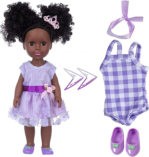 Miniatura 4 de ZNTWEI Muñecas negras de 14.5 pulgadas y accesorios de ropa de muñeca negra incluyendo mochila de unicornio, iPad, teléfono, anteojos, zapatos,