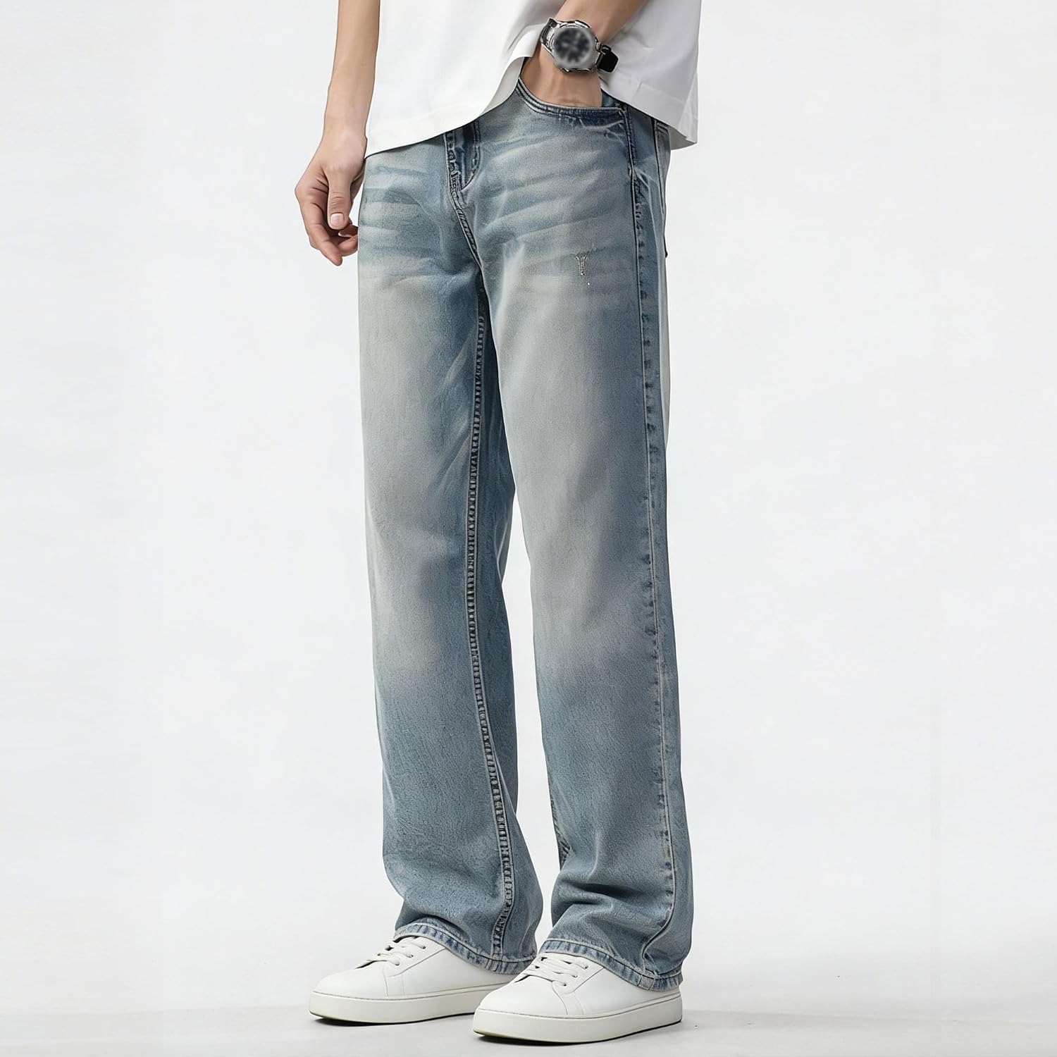 Mens Hip Hop Loose Fit Denim Pants Wide Leg Y2K Streetwear Jeans Baggy Wide Legs Skater Denim Pant