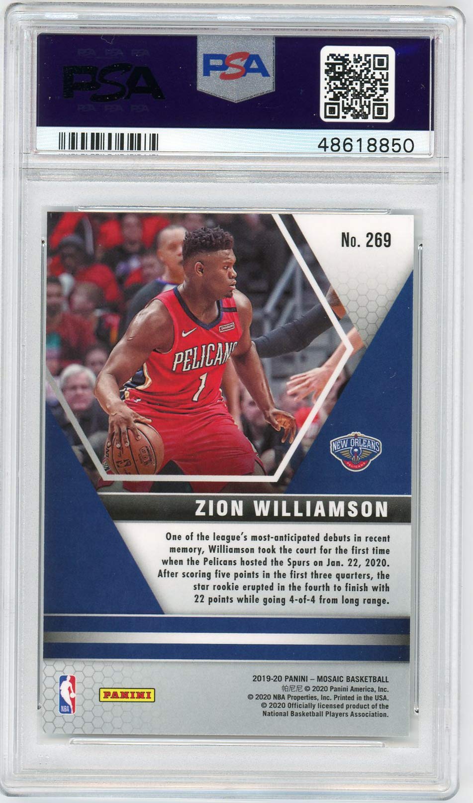 Amazon.com: Zion Williamson 2019 Panini Mosaic Basketball Rookie Card RC #269 Graded PSA 10