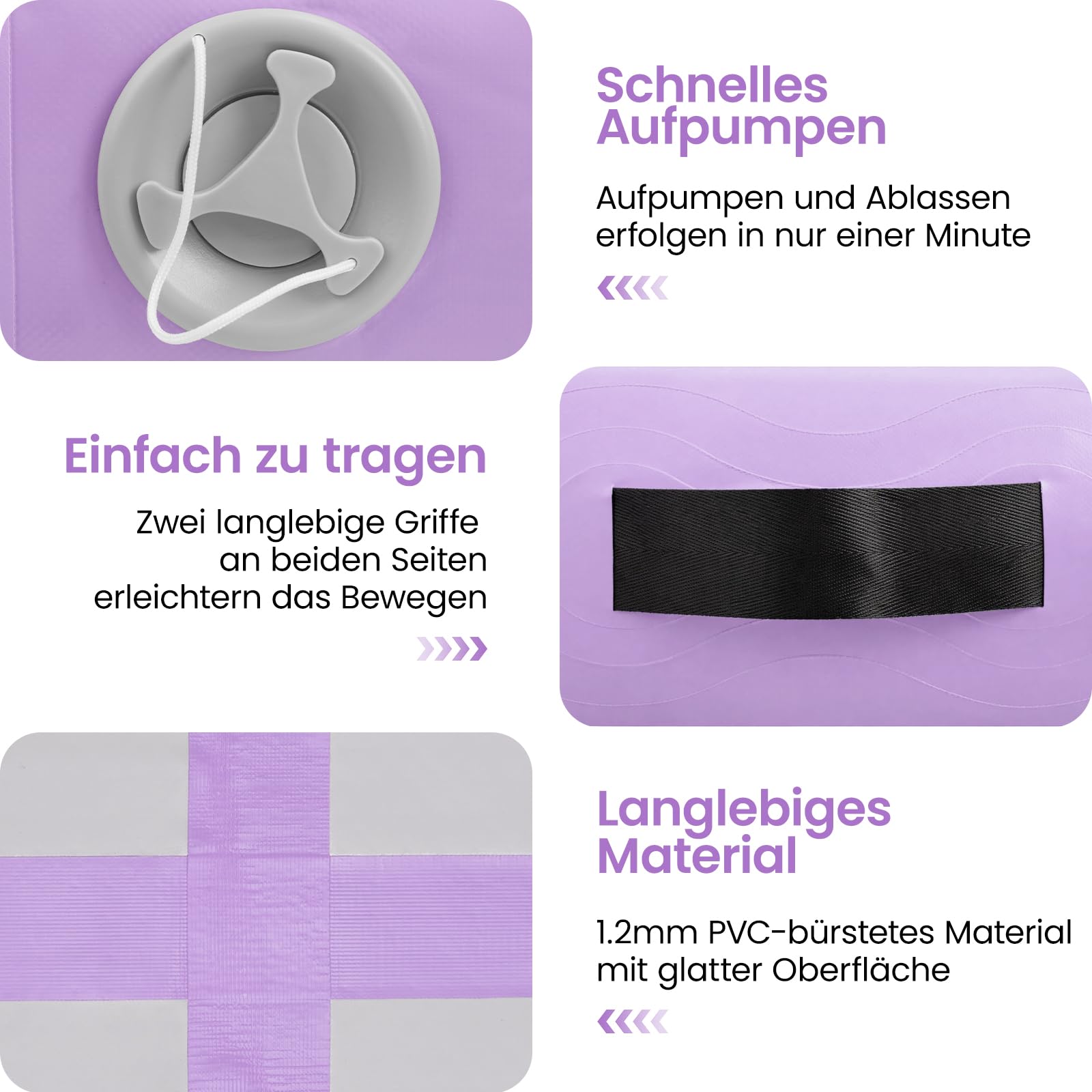Aufblasbare Air Track Matte 100×60×20 cm – Gymnastikmatte Trainingsmatte aus PVC, 20 cm Dicke Turnmatte für Yoga, Turnen, Tanz & Fitness Training (Ohne Pumpe)