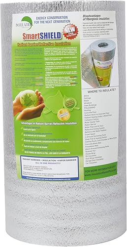 SmartSHIELD - Rollo de aislamiento reflectante de núcleo de espuma de 0.197in, 24 x 25 pies, aislamiento de envoltura de conductos HVAC, aluminio