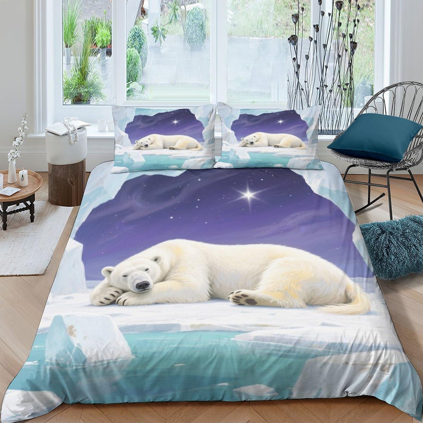 Parure ours polaire 3D en microfibre brossée pour des nuits sereines