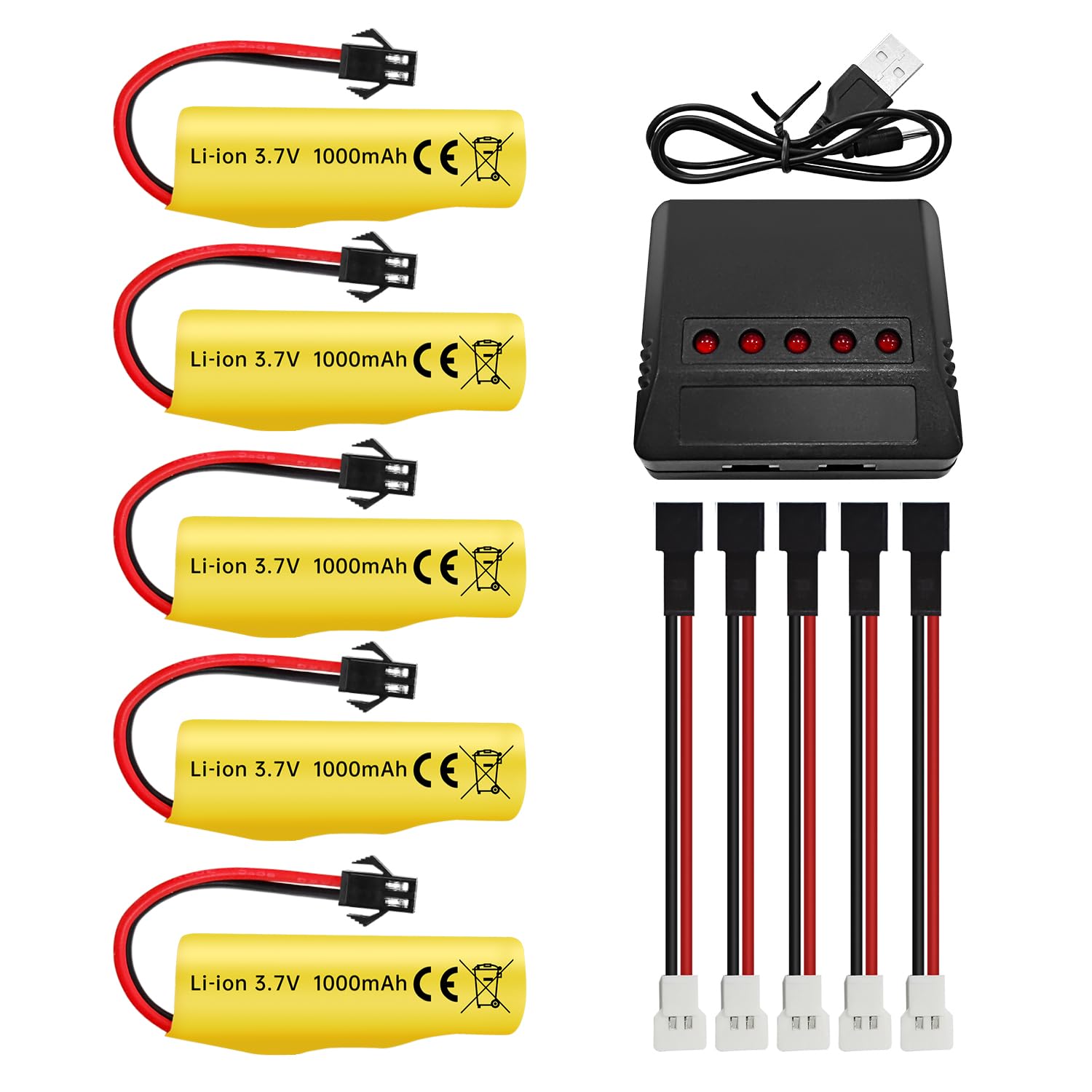 ZYGY 5pcs 3.7V 1000mAh Li-ion Battery with 5-in-1 Charger for TB202