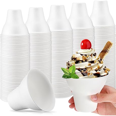 Snow Cone Cups, 50 White Italian Ice Cups with Leakproof Design