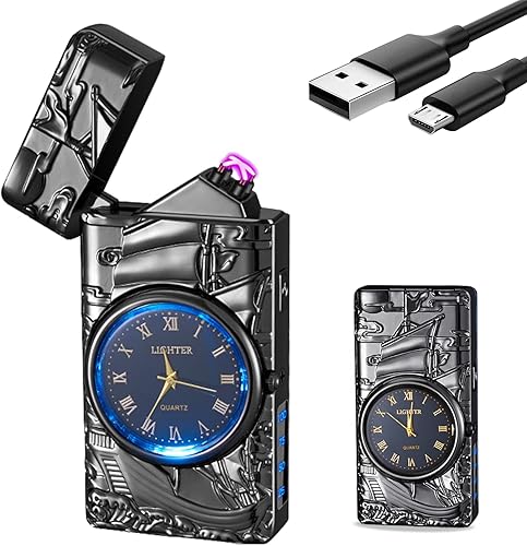 GADATOP Sail Plasma - Encendedor eléctrico de arco USB, multifuncional, resistente al viento, encendedor de metal de moda con esfera de reloj real