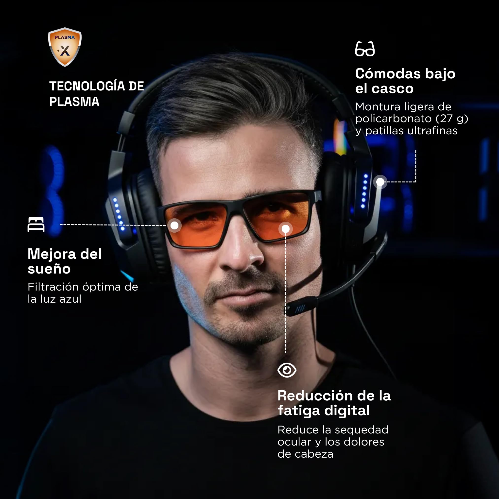 Horus X • Gafas Luz Azul Hombre Mujer | Gafas para Ordenador Pantalla | Gafas Bloqueo Luz Azul Anti Fatiga Visual | Lentes Gaming V3