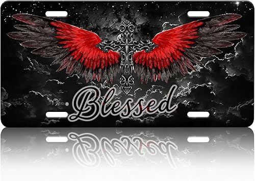 Placa de matrícula de aluminio con alas de ángel cristiano, novedad para decoración de automóvil, accesorio de decoración de automóvil, 6 x 12 disponible en Yaxa Peru