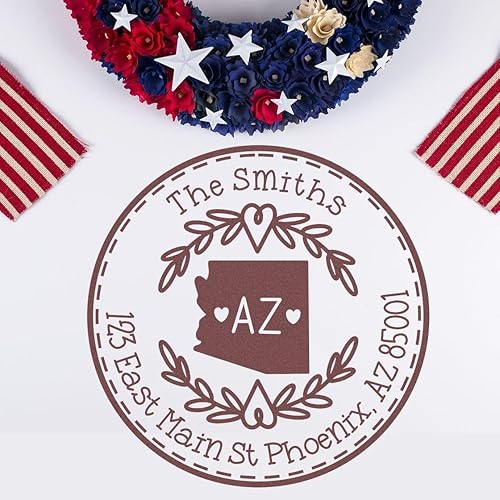 Miniatura 348 de Round State Love - Sello de dirección de devolución para Texas, uso con almohadilla de sello, mango de madera, sello de dirección de Texas