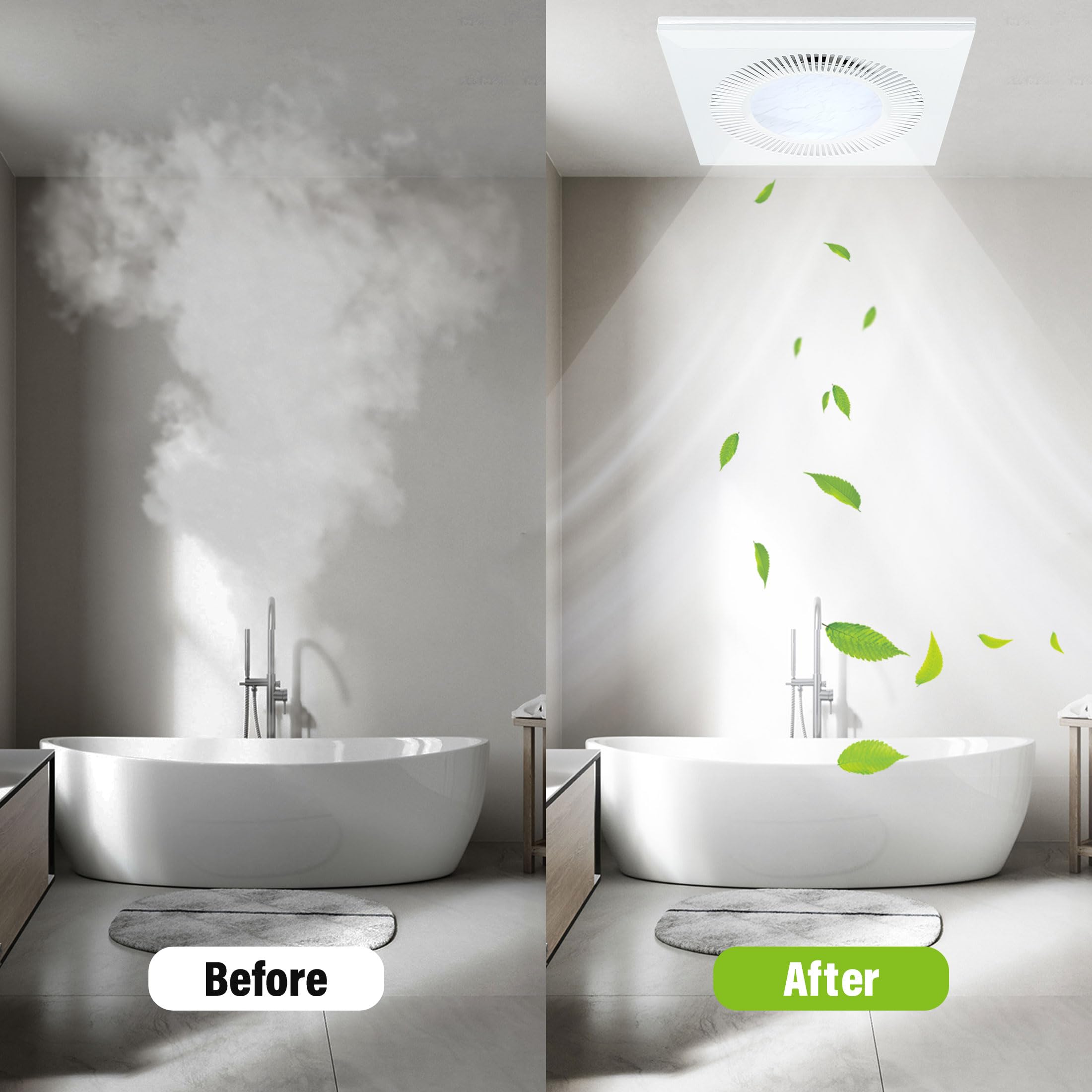 Ventola di scarico da bagno con luce, ventilatore da bagno da 30 cm con combinazione di luce LED da 15 W 3CCT, ventola di scarico da cucina da 165 CFM, ventola di ventilazione per bagno
