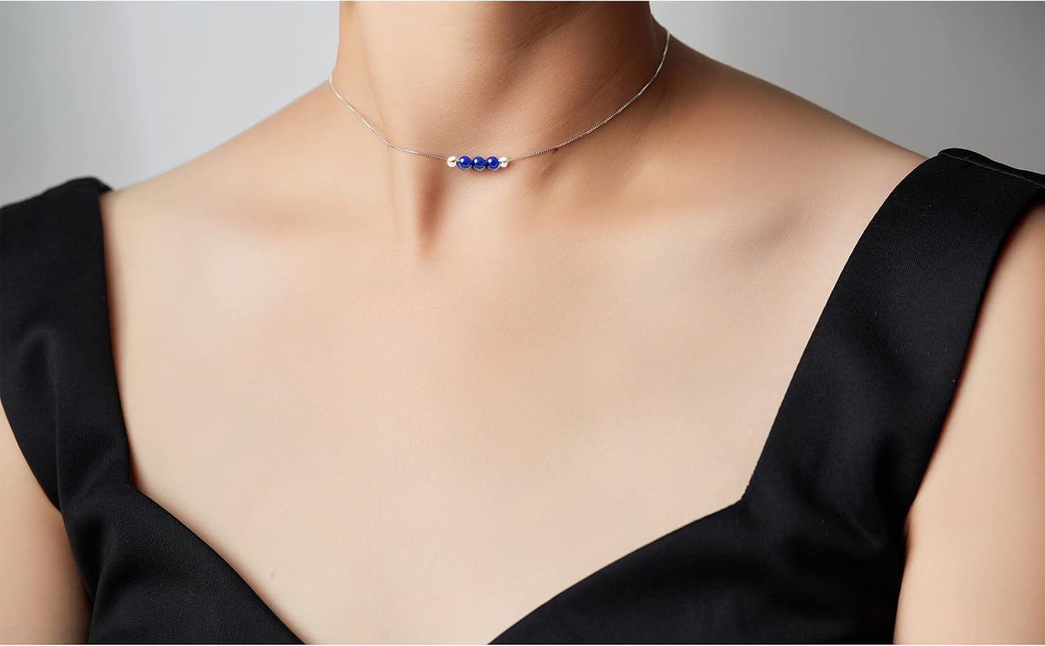 Dainty Crystal 925 Sterling Silver Choker Collar Necklace Handmade With 3 Beads Birthstone Jewelry Gifts for Women Young Lady Mother Friends Keenove - Image 4