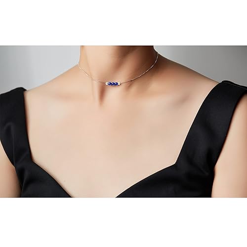 Miniatura 4 de Dainty Real Lapis Lazuli Crystal Pendant 925 Sterling Silver Choker Collar Necklace and Healing Chakra Crystal Stone September Birthstone Handmade