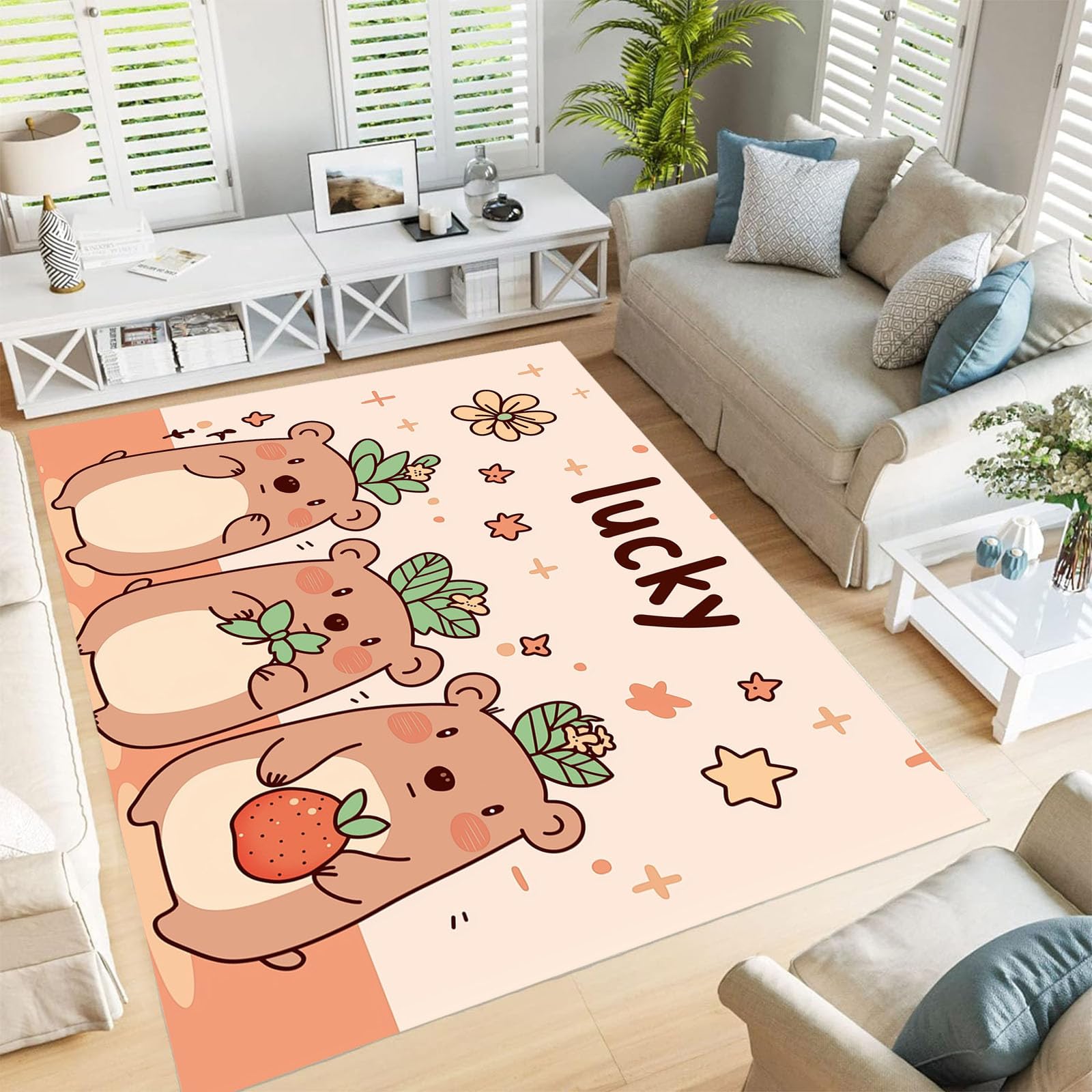 Tapis capybara lavable grand format 180x270cm résistant taches