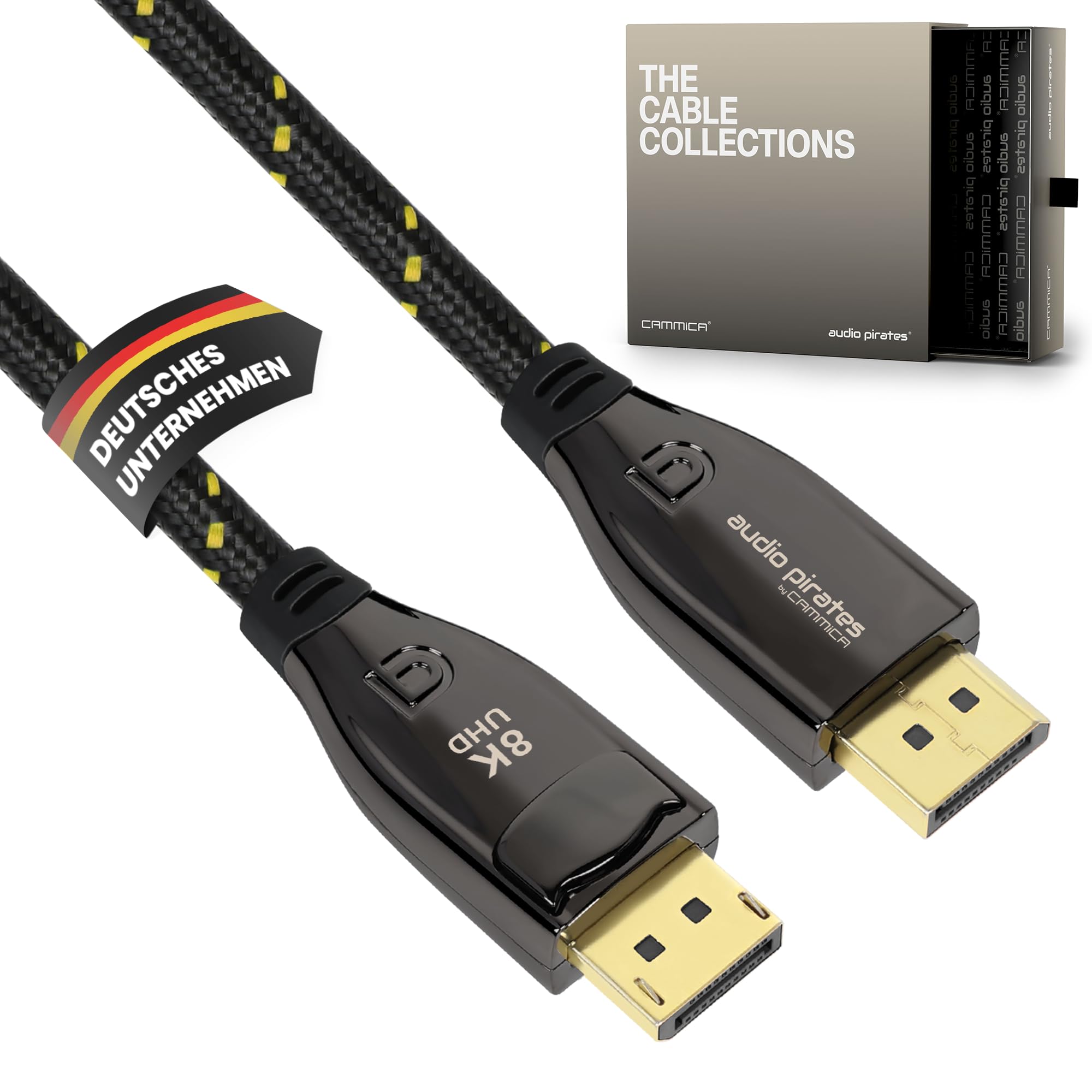 audio pirates by cammica kabel Displayport – certyfikat VESA, 8K/60 Hz, 4K/120 Hz, 32,4 Gbit/s | kabel Displayport 1,4 V, 30 AWG, kabel DP ze złotymi wtyczkami i osłoną (2 sztuki – 5 metrów)