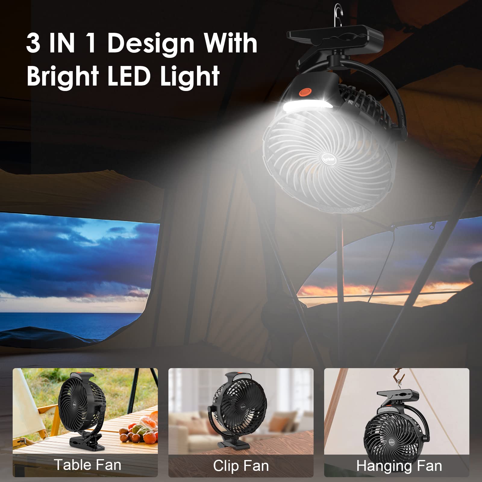 lynker Clip Mini Ventilatore USB Ø20cm, 10000mAh Batteria Ricaricabile Portatile Mano, Ventilatore da Tavolo Silenzioso Rotazione a 360°per Auto Viaggio Campeggio Casa Ufficio