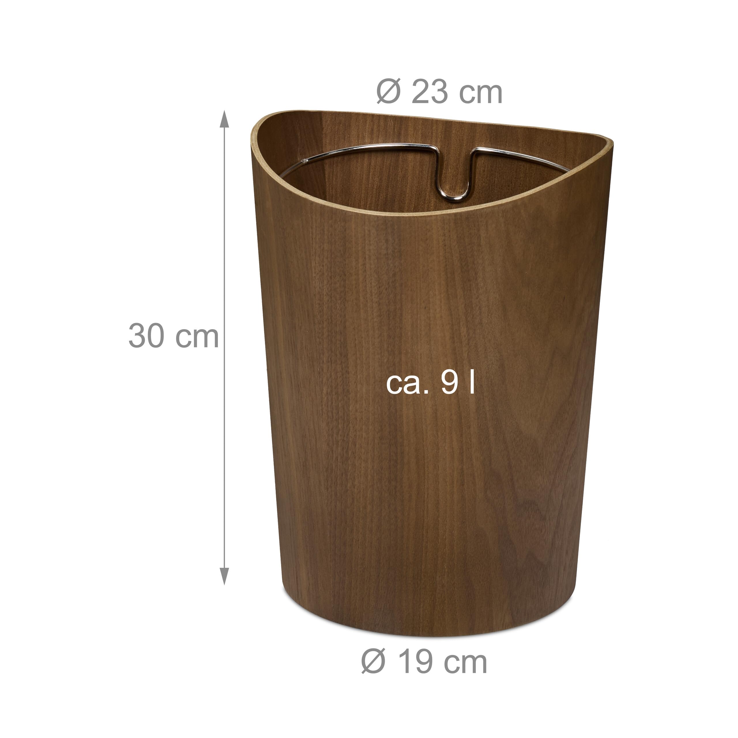 Relaxdays Cestino Gettacarte in Legno, Pattumiera Rotonda, Anello per Sacchetto Rifiuti, Cesto 9 L, HxD 30x23 cm Marrone