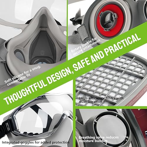 Miniatura 10 de Máscara respiradora con filtros 6502QL - Máscaras de gas Máscara de pintura reutilizable Máscara de liberación rápida Respirador de media cara para