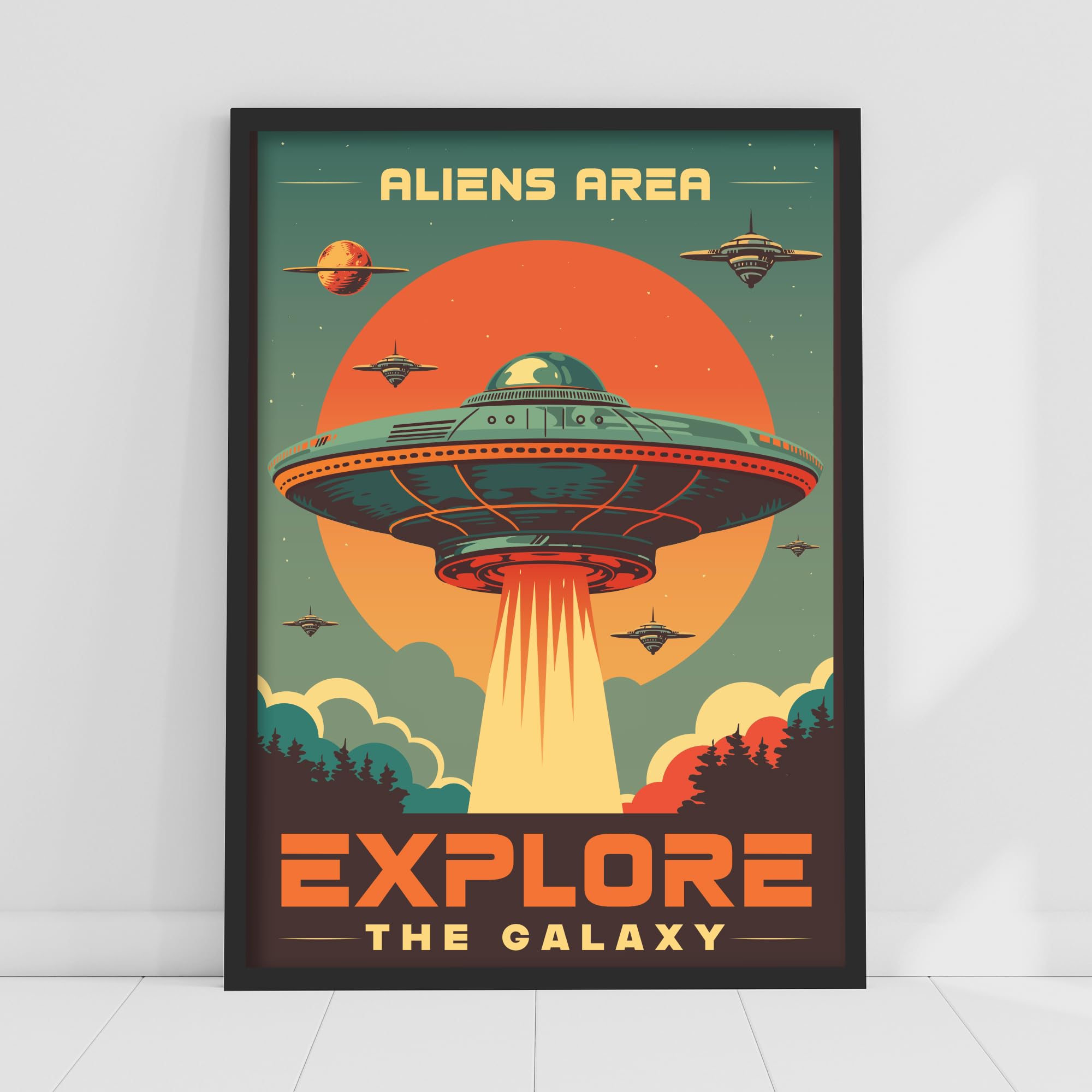 Themed Space Wall Print - Aliens Area Explore The Galaxy Poster Wall Art (42cm x 59.4cm - A2)