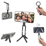 MA60 Magnetic Phone Tripod Stand for iPhone - Aluminium Smartphone Mini Tripod Pocket Cell Phone Stand Strong Magnet Quick Mount Compatible with iPhone 16 15 14 13 12 Series, Black