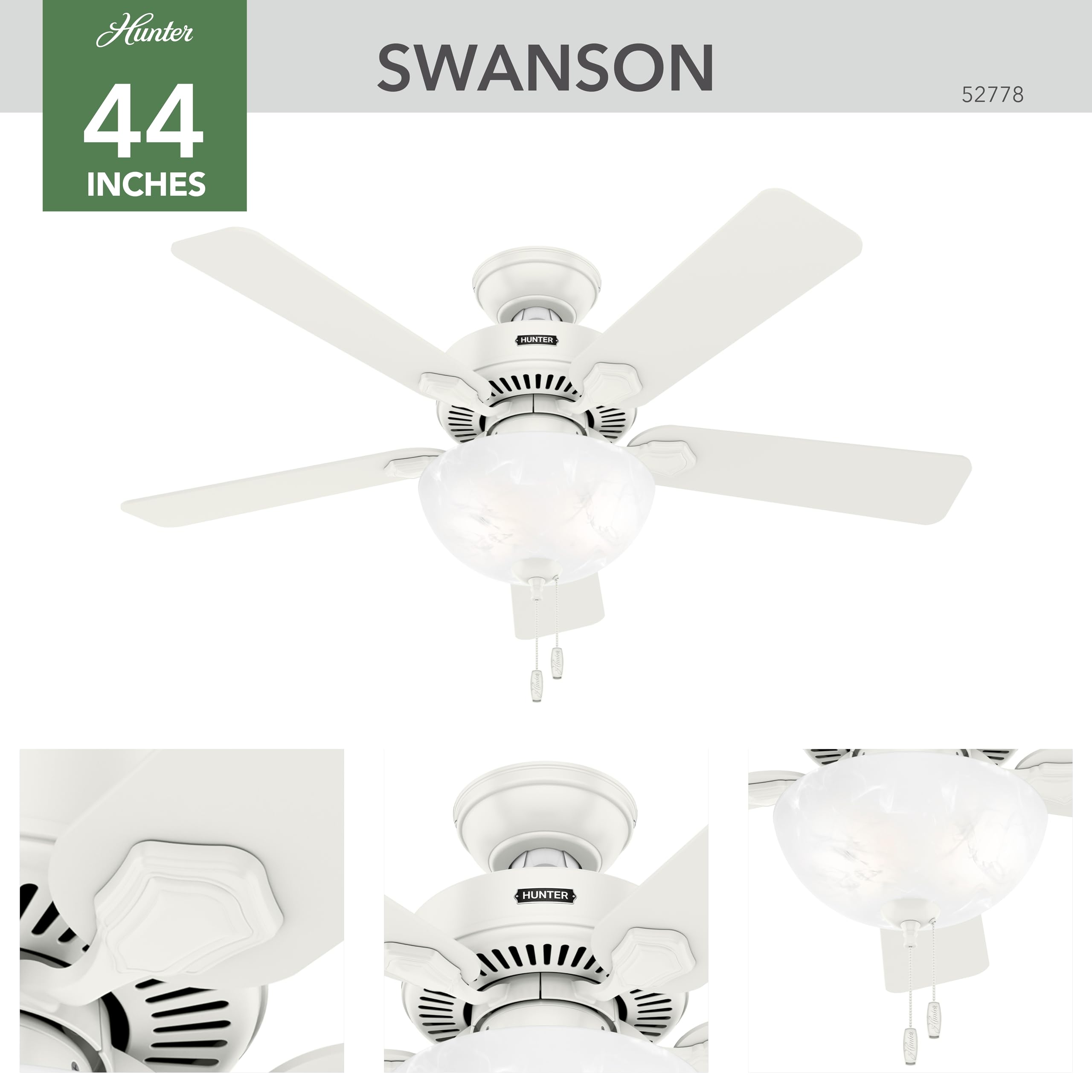 Amazon.com: Hunter - Swanson 44-inch Indoor Fresh White Energy