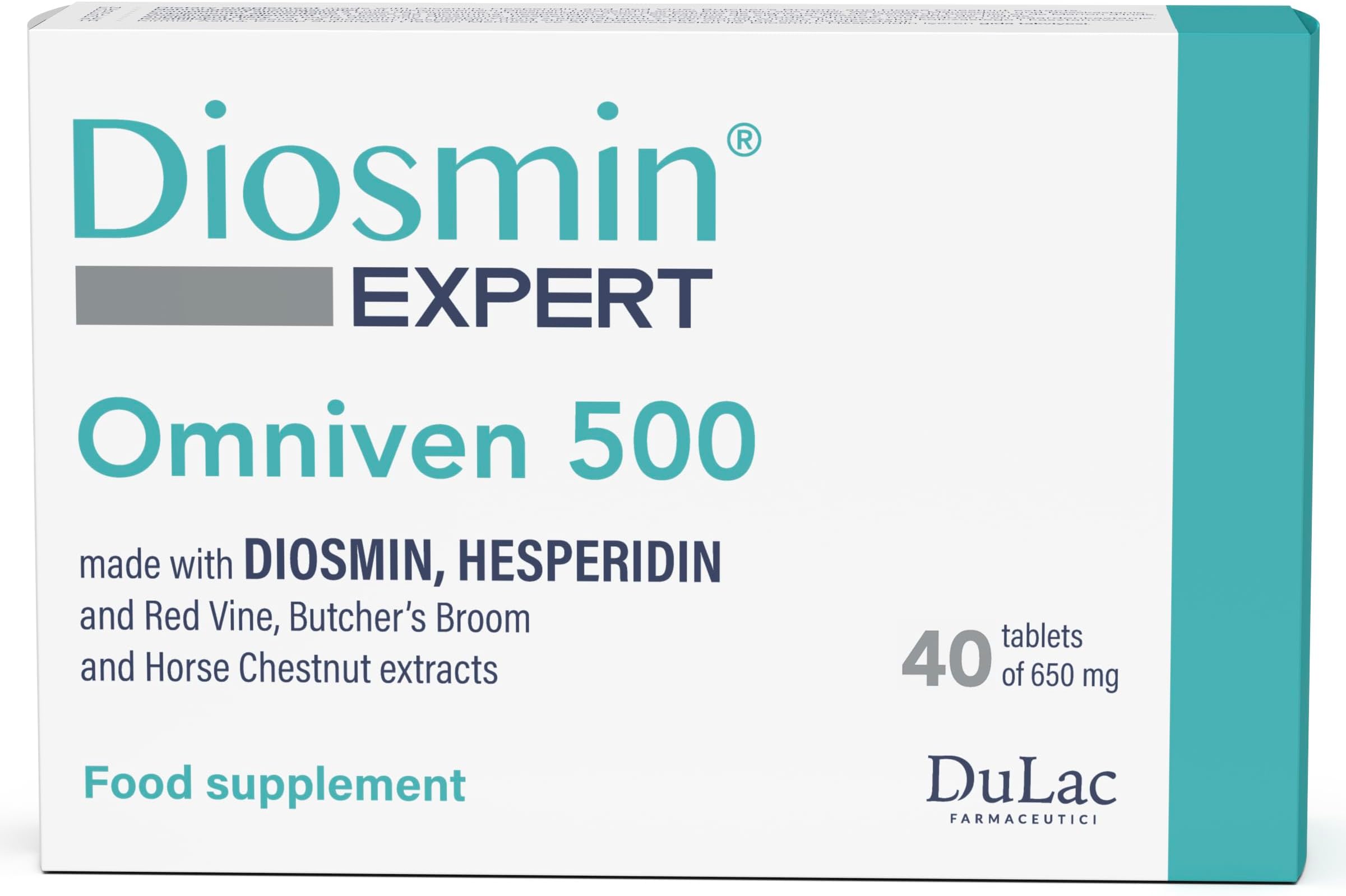 Dulac – Diosmin Omniven 500, Food Supplement for Leg Support Circulation, 40 Tablets, for Heavy and Tired Legs, Helps Improve Blood Flow, with Diosmin and Hesperidin, Made in Italy
