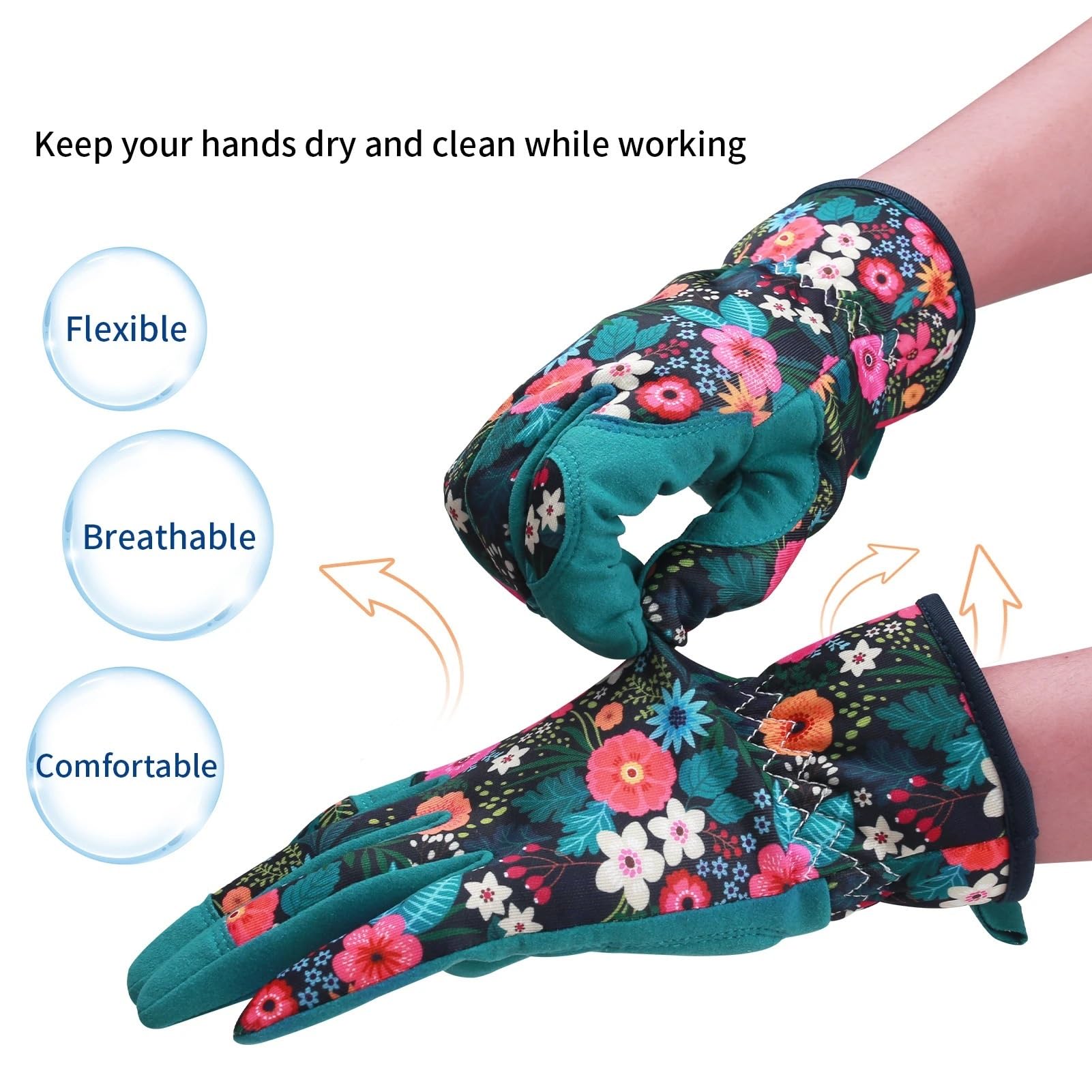 Guanti da giardinaggio donna giardino in pelle traspirante con impugnatura lavoro resistenti alla perforazione e antispina Per il giardinaggio(Blue)
