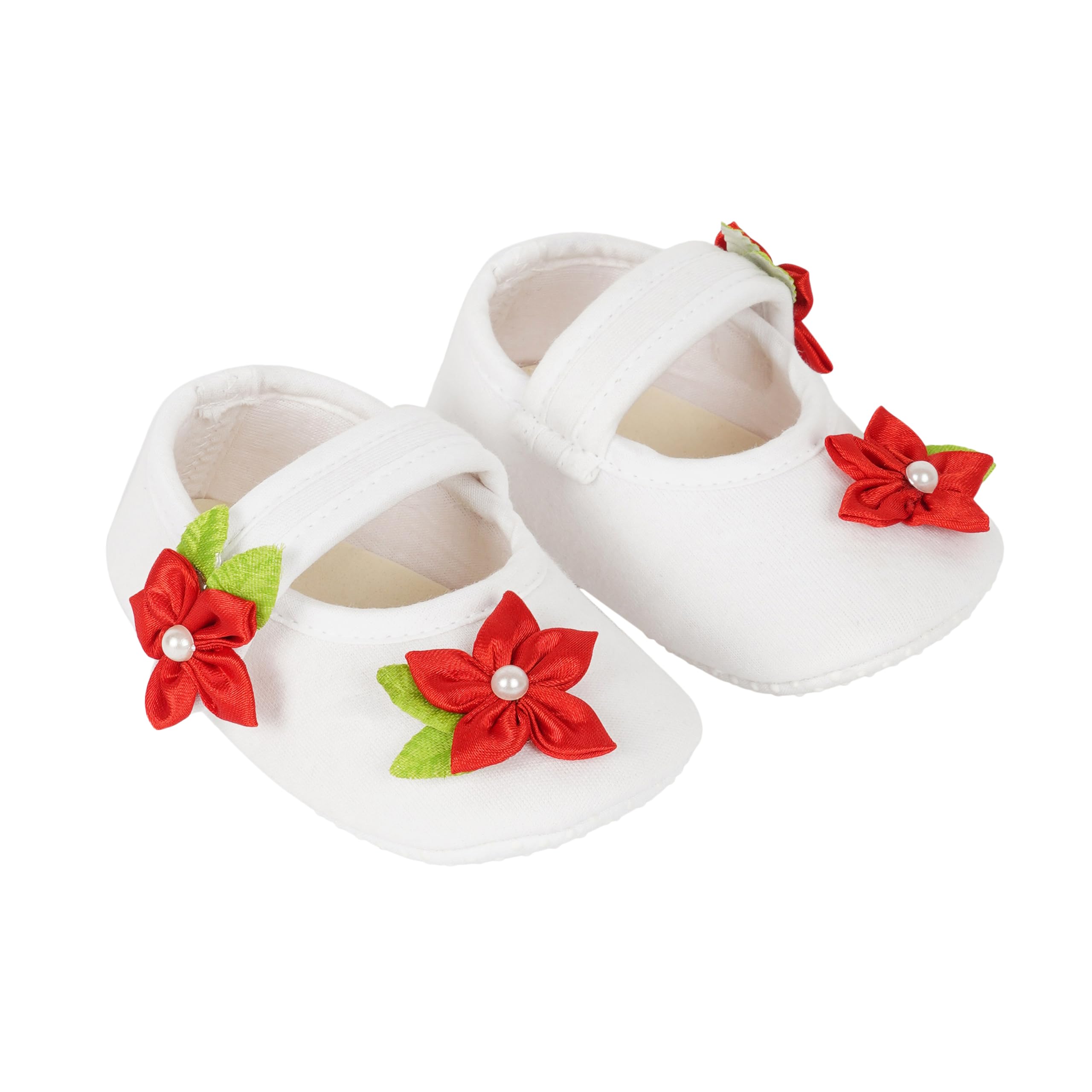Infant New Baby Toddlers Boys and Girls Cotton White Sandal Booties With Red Flower Patch [RSM_1]-image-36