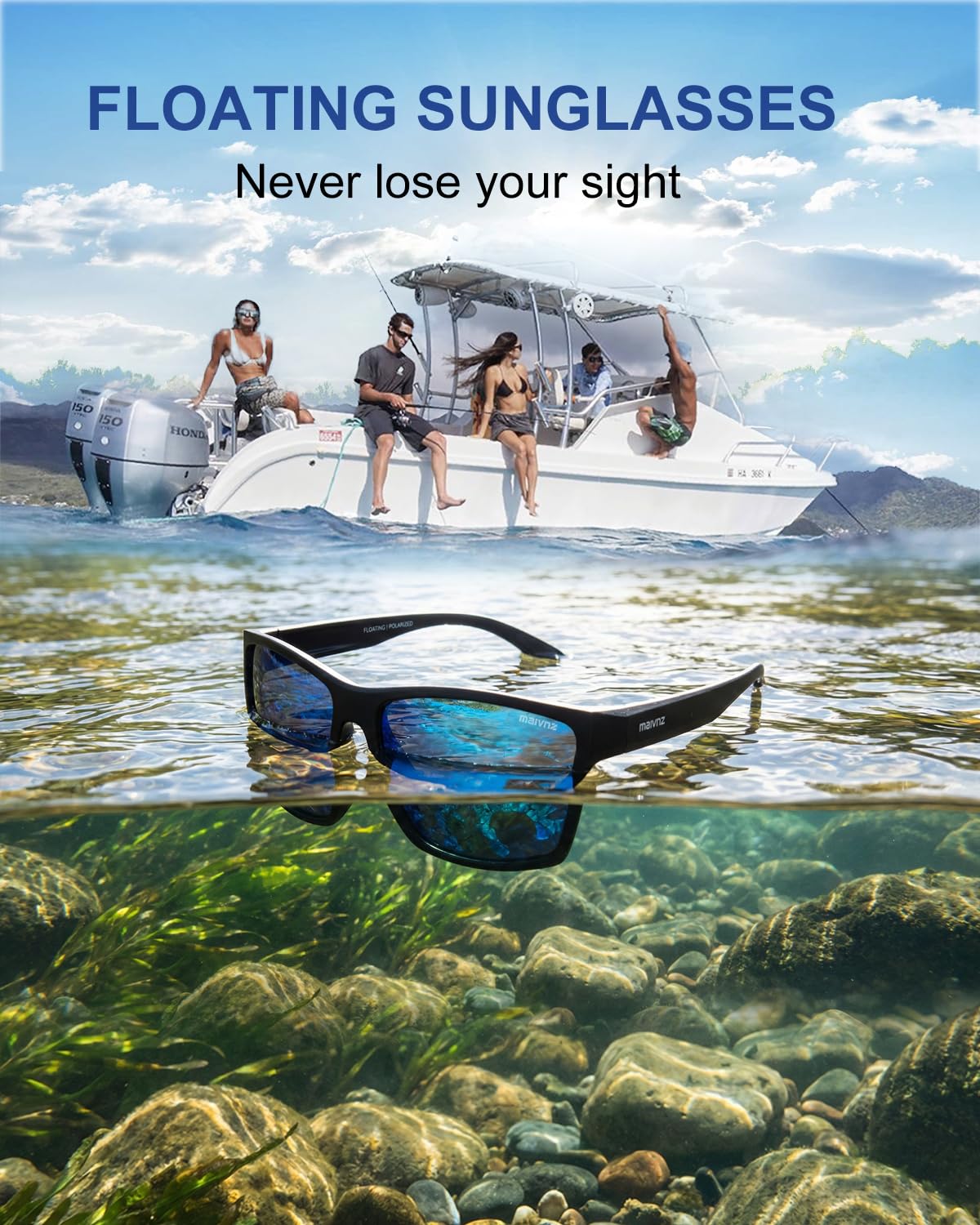 maivnz Gafas de sol polarizadas flotantes para hombre, protección UV, gafas de pesca, barco, kayak, deportes acuáticos
