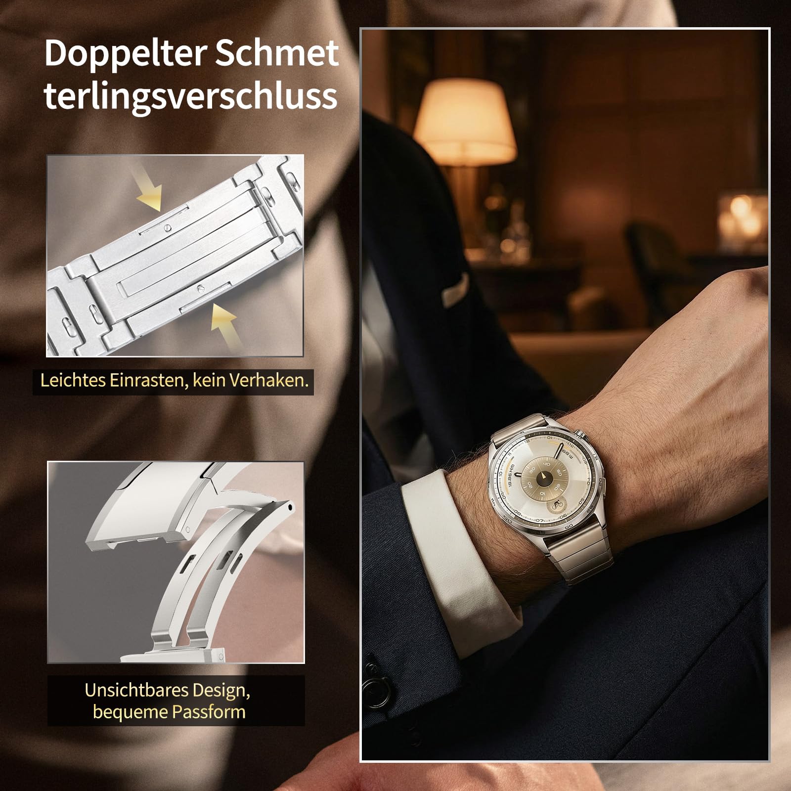 Titan Link Uhrband Kompatibel mit Huawei Watch GT 6 Pro Armband Metall GT 7 GT6 GT5 GT4 GT3 46mm Ultimate 22mm Metallarmband für GTR 4, Bip 6, Venu 2/3 / 4 45mm, Vivoactive 4 Band