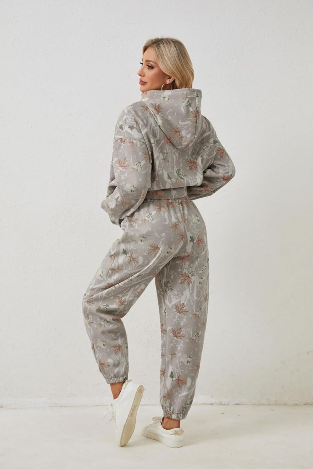 Camo Sweatsuits for Women 2 Piece Outfits Maple Leaf Print Hoodie Sweat Sets Pants Camouflage Tracksuits Lounge sets - Image 6