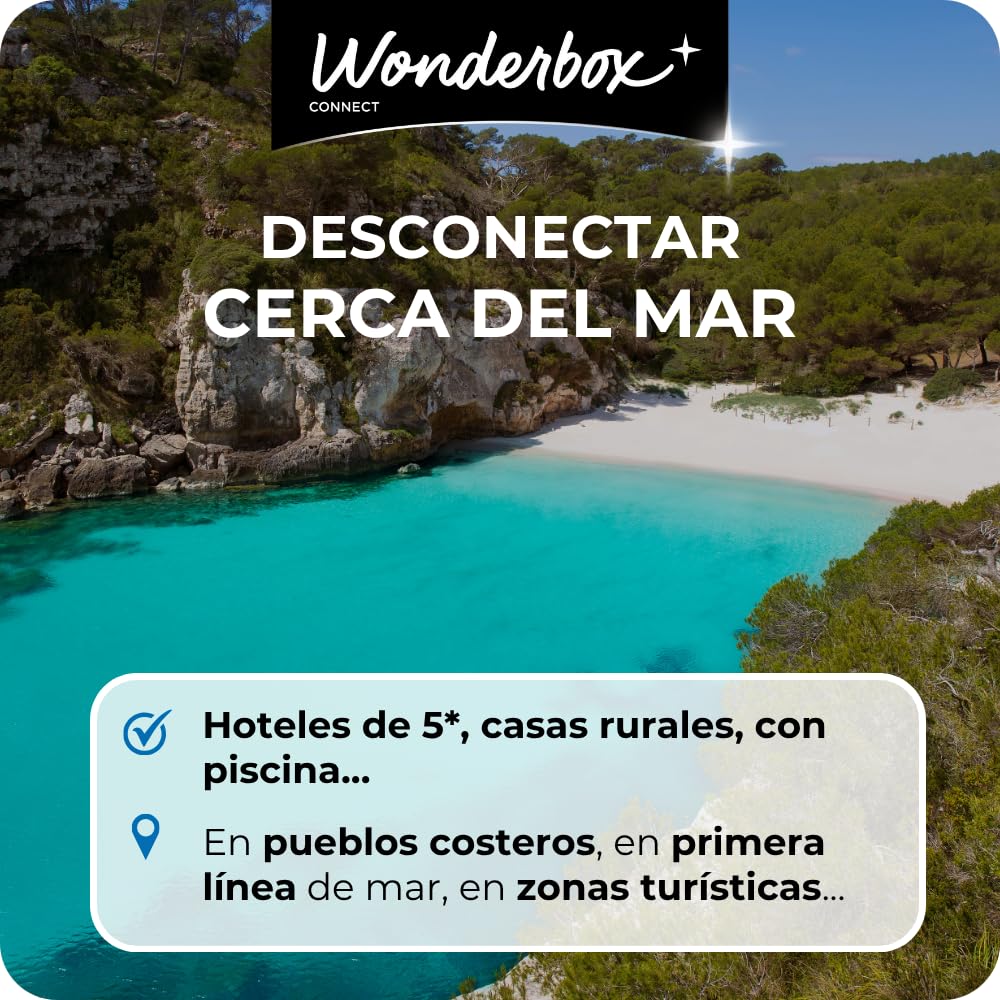 WONDERBOX – Cofre Regalo Escapada a la Playa - De 1 a 2 Noches para 2 Personas - Escapada para Parejas - Regalar experiencias - Hoteles Cerca del mar para desconectar y evadirse