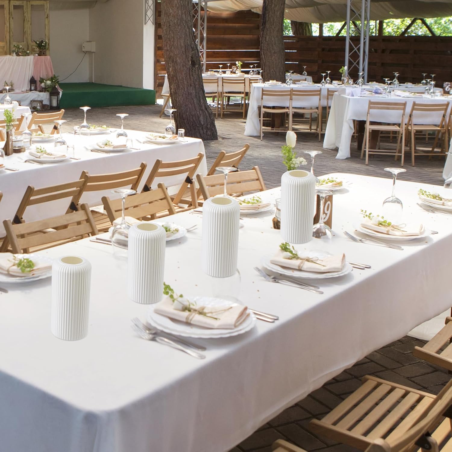 12 Pack Composite Plastic Flower Vase Bulk, 7.9" Plastic Vases for Centerpieces, White Unbreakable Vase for Centerpieces Wedding Home Table Decorations Formal Dinners