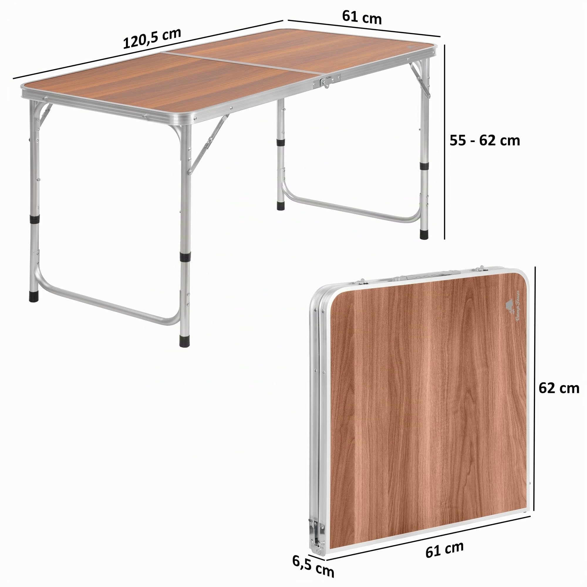 CampFeuer Tavolo da campeggio in alluminio 6 persone | 120 x 60 cm | tavolo da giardino pieghevole, tavolino d'appoggio | tavolo da esterno regolabile in altezza