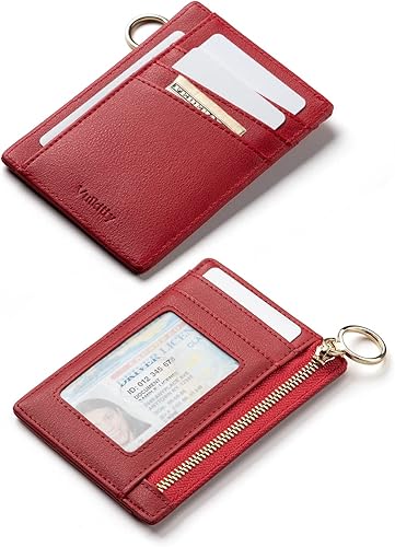 Miniatura 8 de Vulkitty Cartera pequeña para mujer, minimalista, delgada, bolsillo frontal, con cremallera, bloqueo RFID, tarjetero con ranura para identificación,