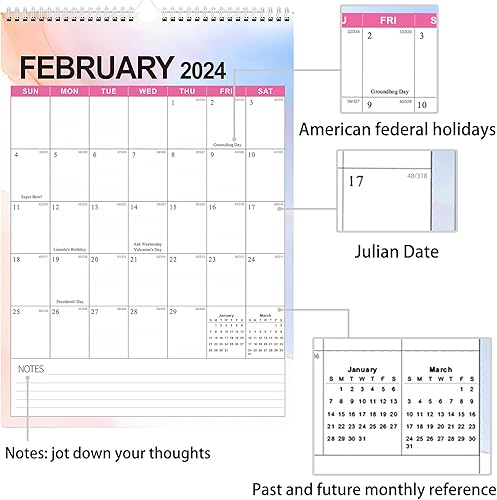 Miniatura 3 de Calendario de pared 2024 de un vistazo, calendario colgante de pared enero 2024 a diciembre de 2024, calendario mensual de pared con encuadernación