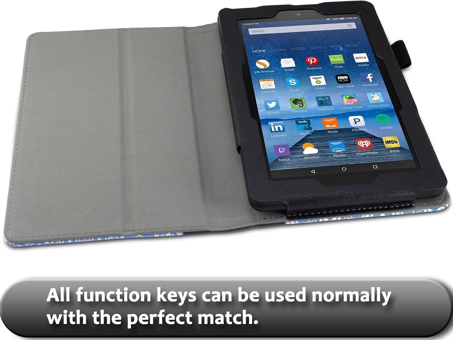 INFILAND All-New Fire 7 2017 / Fire 7 2015 Case - Premium PU Leather Folio Stand Cover Case for All-New Fire 7 Tablet (7th Gen, 2017 Release) / Fire 7 (5th Gen, 2015 Release), Crown Blue