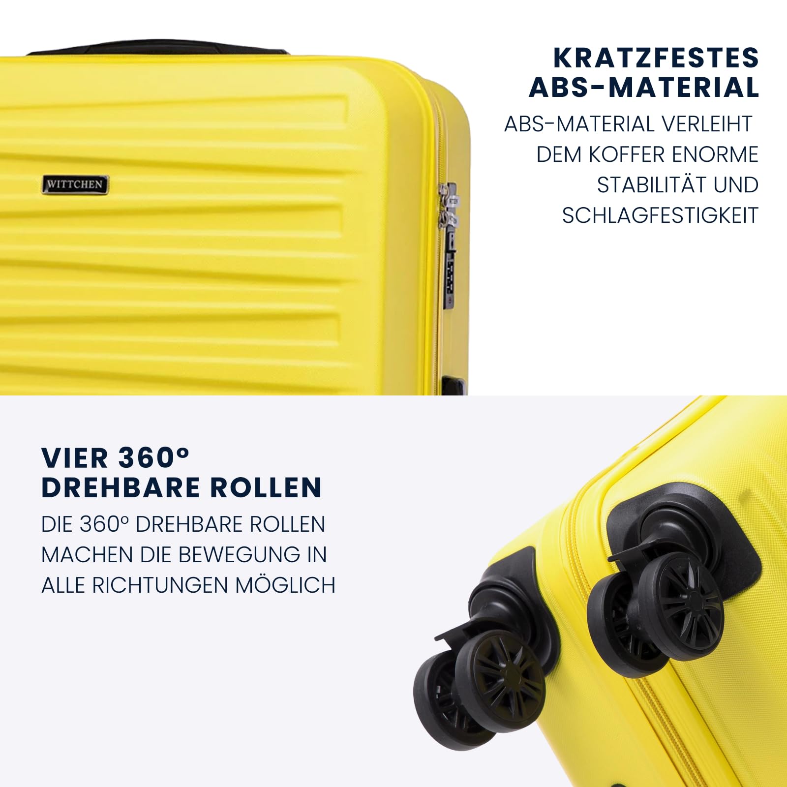 WITTCHEN Skyspeed Line Hartschalenkoffer ABS Groß Rollkoffer Trolley Check-In Gepäck Kombinationsschloss Teleskopgriff 4 Rollen Gelb